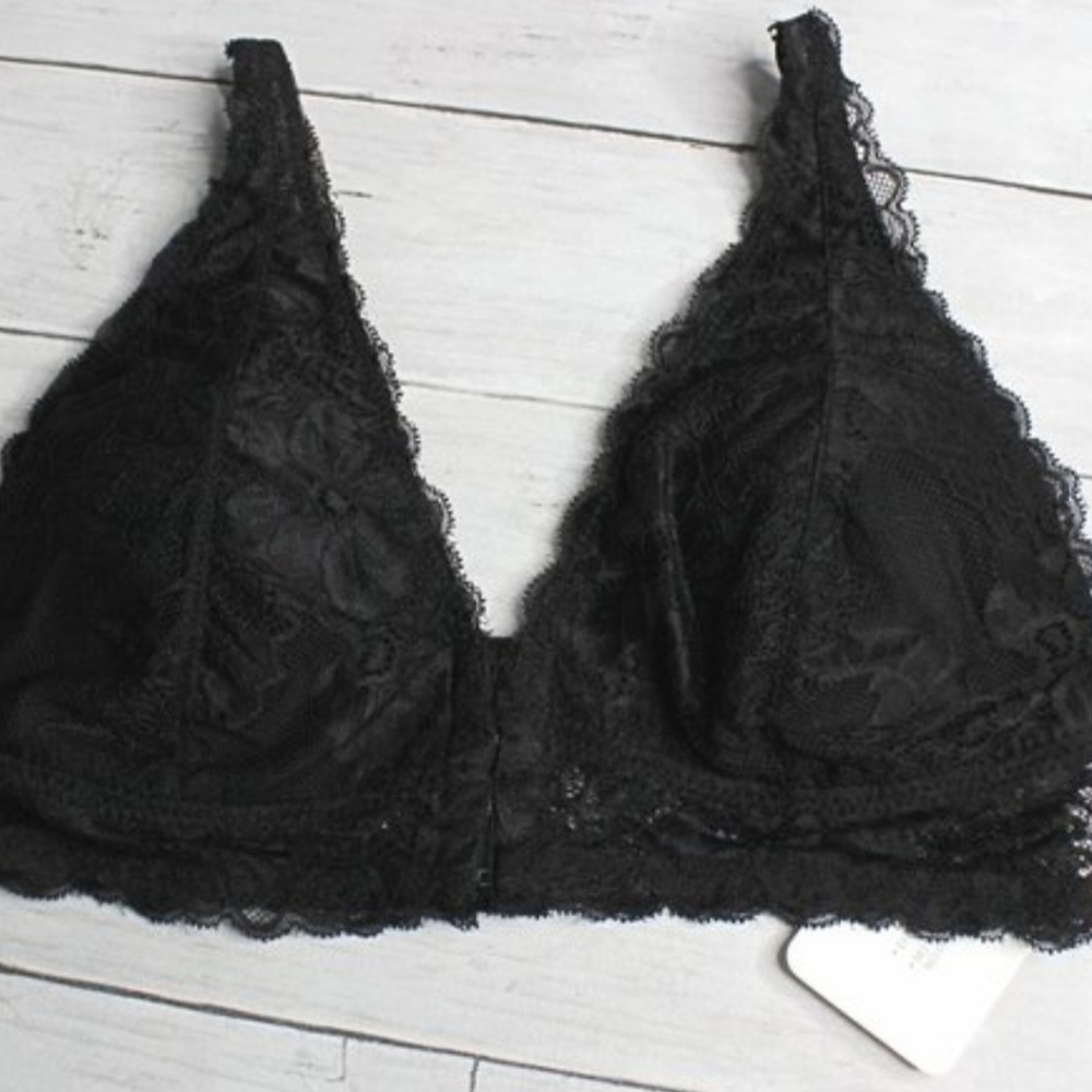 Rene Rofe Women's Black Lace Bra Size M Padded Wire Free Front Hook